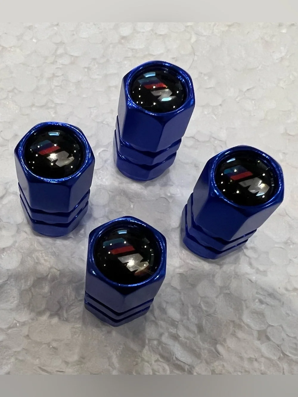 BMW ///M SERIES Blue & Black Tire Valve Stem Caps - (4)